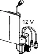 TECE Urinalelektronik, montiert mit Anschlüssen und einem 12 V Gerät, abgebildet in schematischer Form.